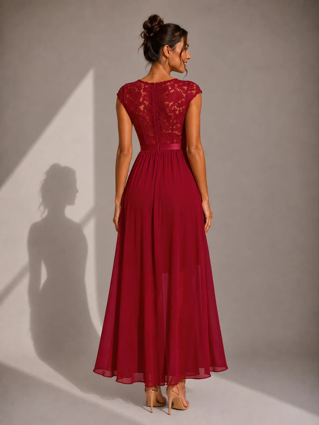 SABRINE | LACE BODICE HIGH LOW MAXI DRESS - Burgundy