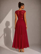 SABRINE | LACE BODICE HIGH LOW MAXI DRESS - Burgundy