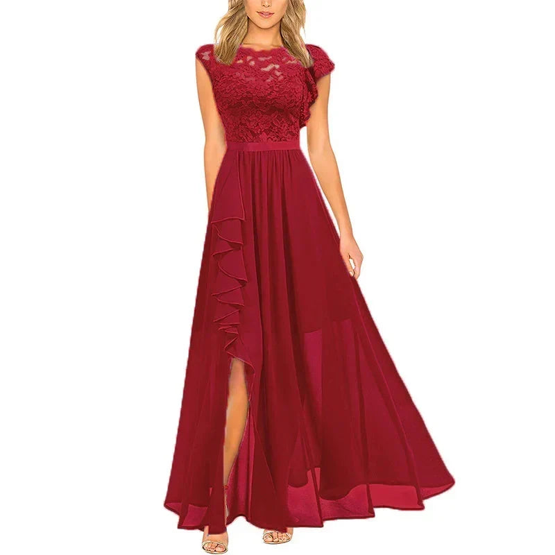 SABRINE | LACE BODICE HIGH LOW MAXI DRESS - Burgundy