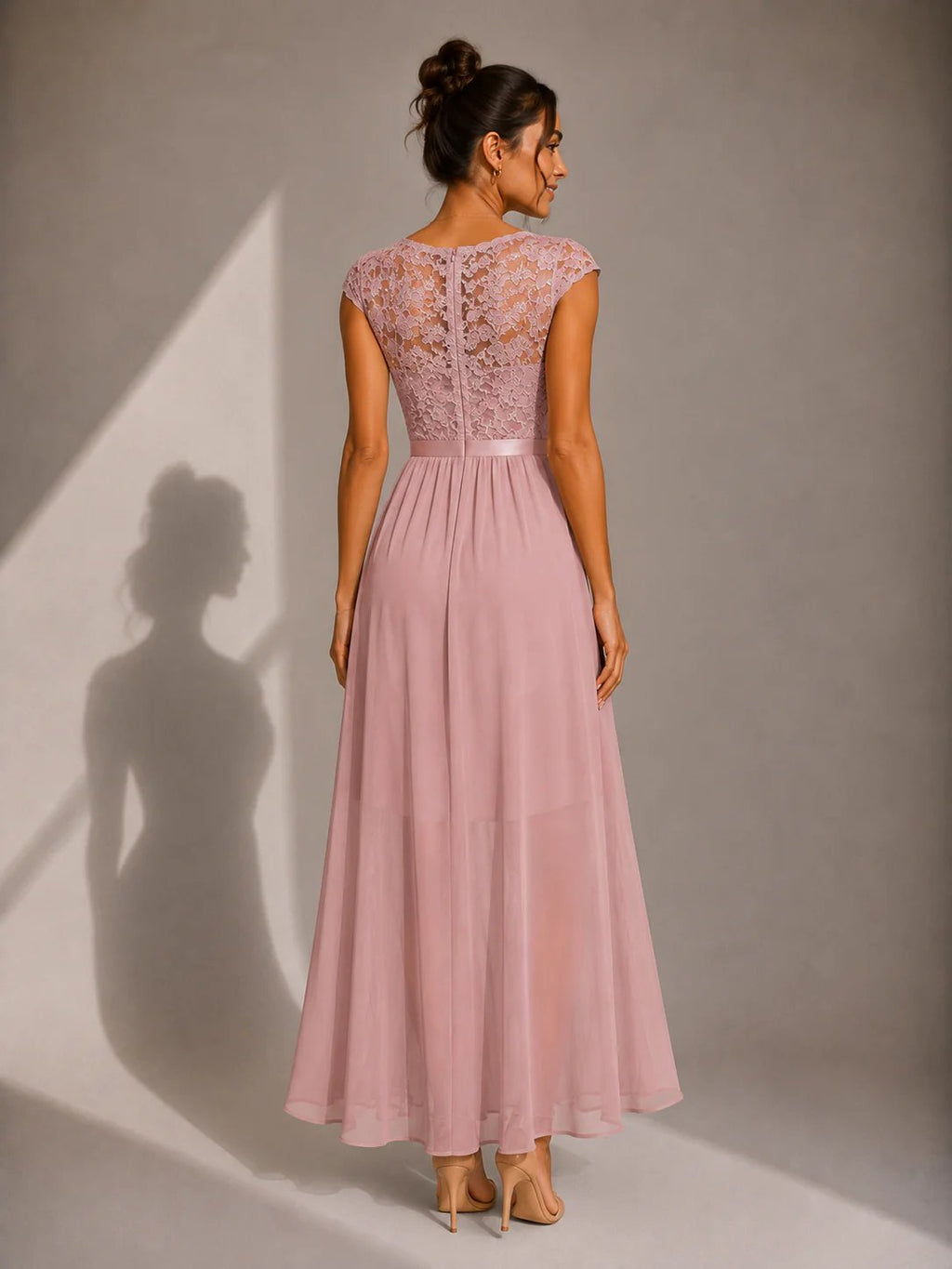 SABRINE | LACE BODICE HIGH LOW MAXI DRESS - Dusty Pink