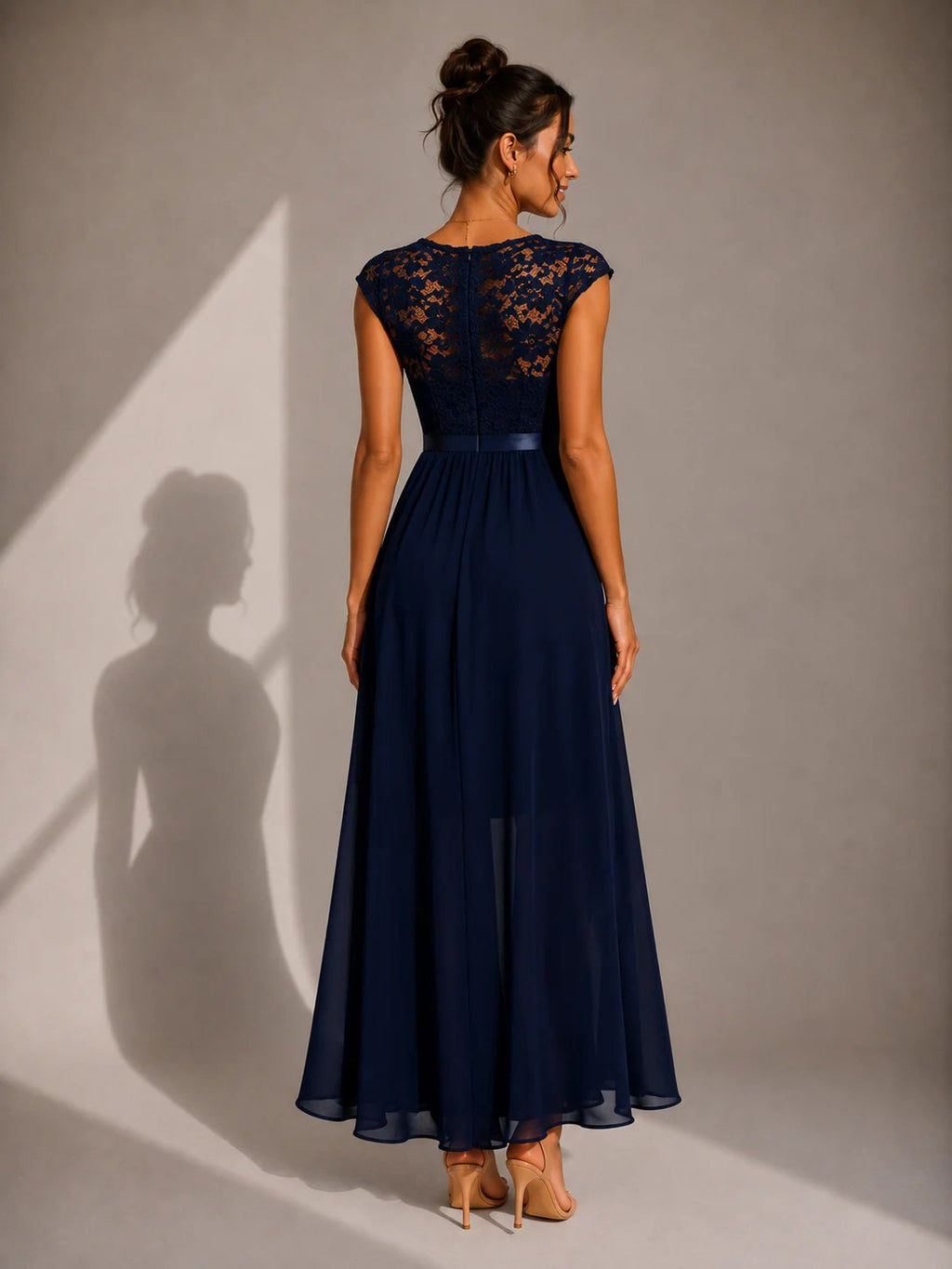 SABRINE | LACE BODICE HIGH LOW MAXI DRESS - Navy
