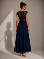 SABRINE | LACE BODICE HIGH LOW MAXI DRESS - Navy