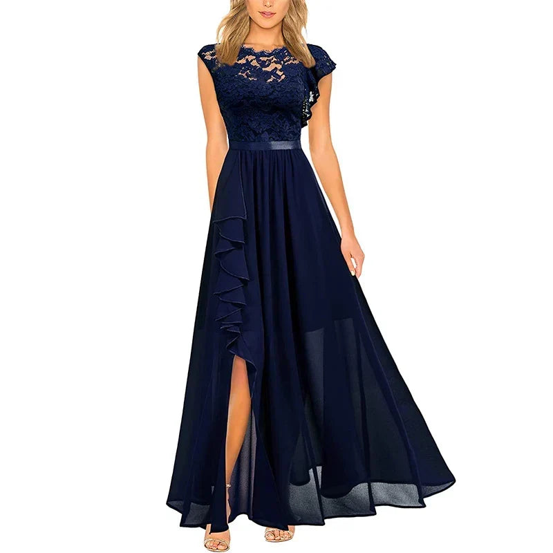 SABRINE | LACE BODICE HIGH LOW MAXI DRESS - Navy