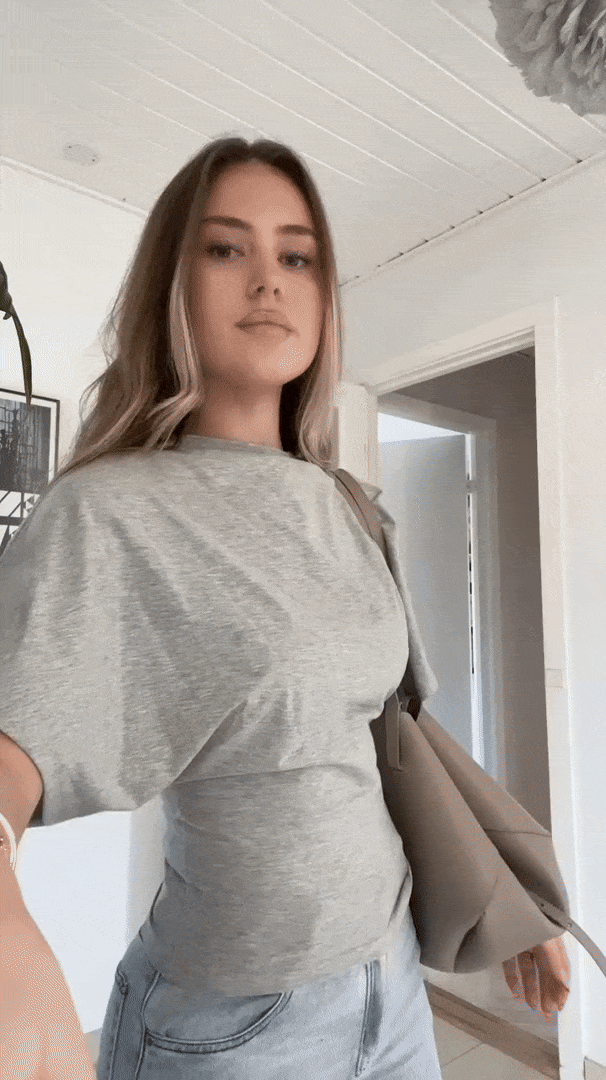 Gray wide sleeve tee front view casual fit
