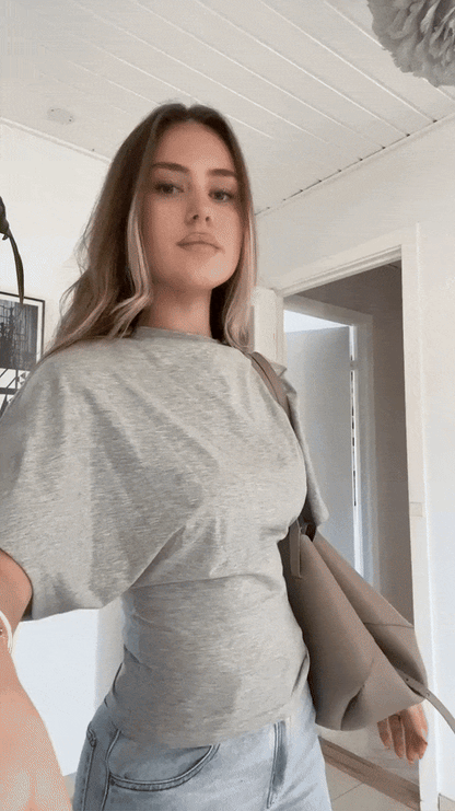 Gray wide sleeve tee front view casual fit