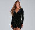 SANNA | RUCHED VELVET LONG SLEEVE MINI DRESS - Black