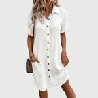 SANNE | CUFFED SLEEVE SHIRT MINI DRESS - White