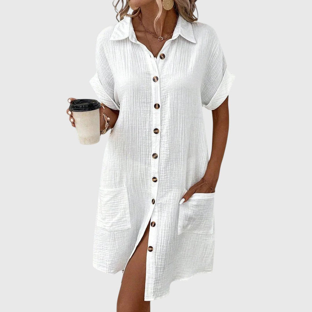 SANNE | CUFFED SLEEVE SHIRT MINI DRESS - White
