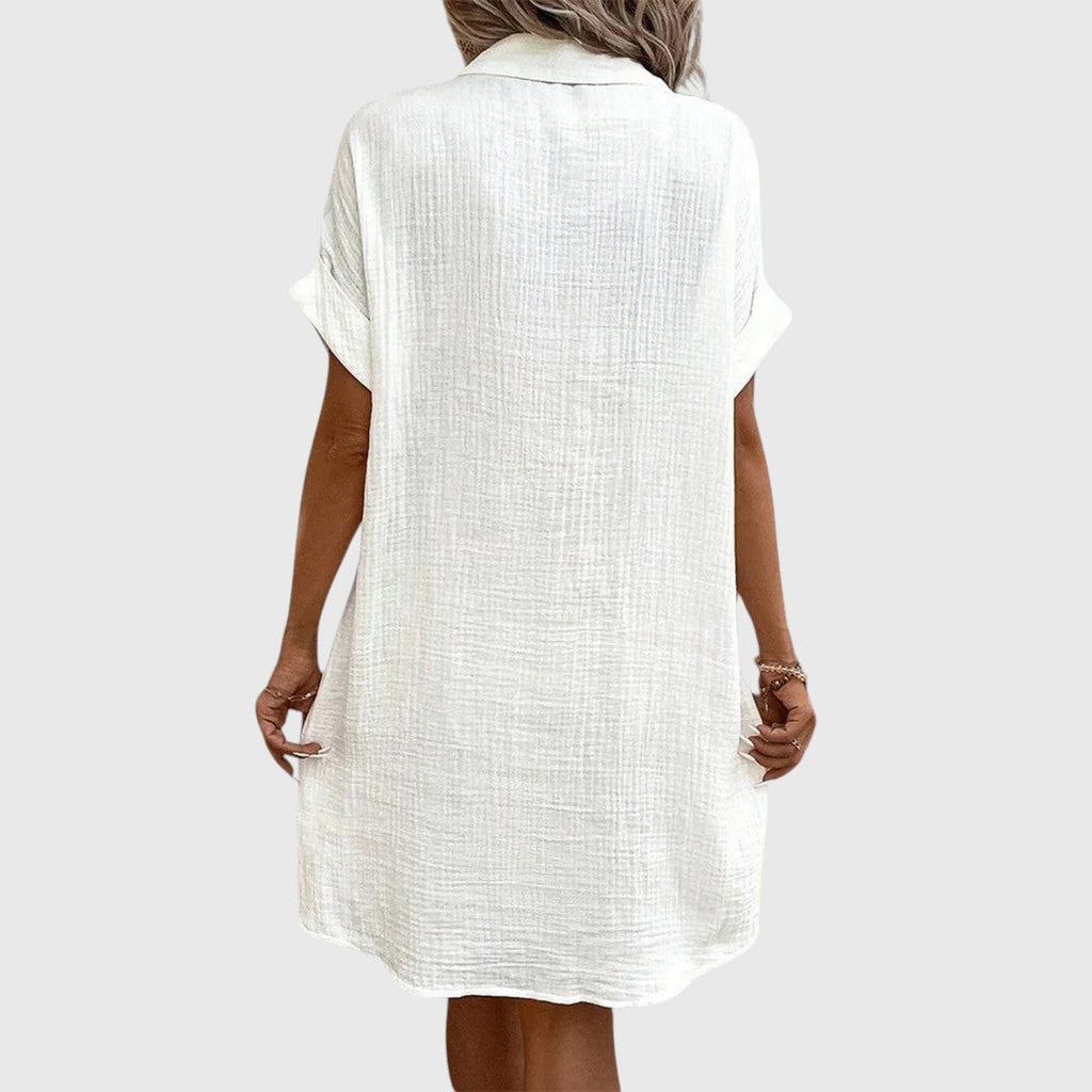 SANNE | CUFFED SLEEVE SHIRT MINI DRESS - White