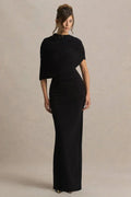 SANTINA | DRAPED CAPE SLEEVE MAXI DRESS - Black