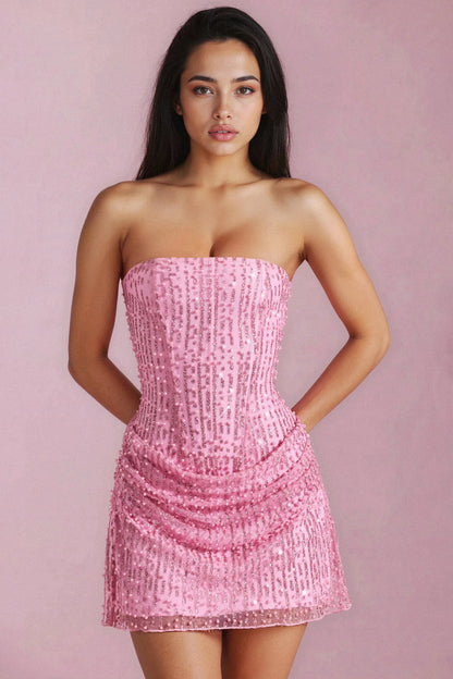 SAPHIRA | STRAPLESS MINI DRESS - Pink