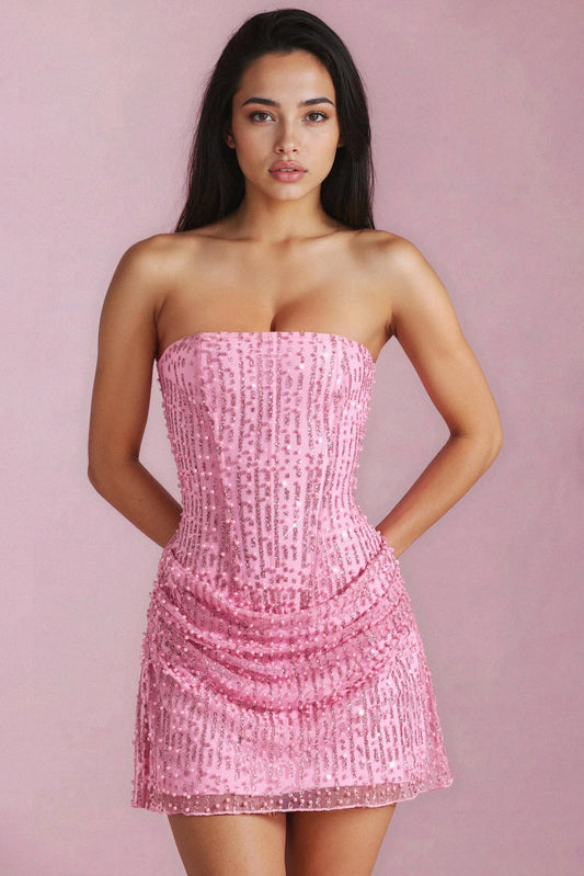 SAPHIRA | STRAPLESS MINI DRESS - Pink