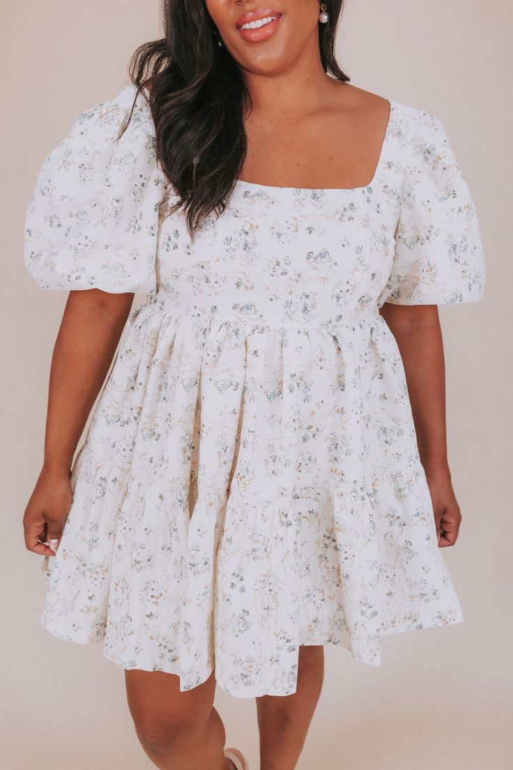 SARAI | PUFF SLEEVE BABYDOLL MINI DRESS - White Floral
