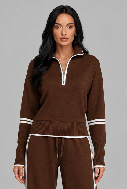 SAYLOR | HALF-ZIP STRIPED LOUNGE SET - Brown