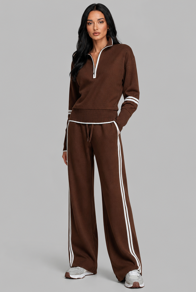 SAYLOR | HALF-ZIP STRIPED LOUNGE SET - Brown