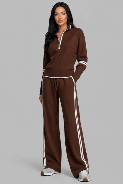 SAYLOR | HALF-ZIP STRIPED LOUNGE SET - Brown