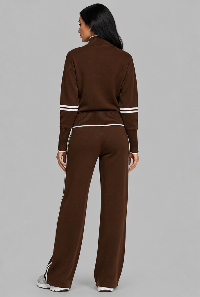 SAYLOR | HALF-ZIP STRIPED LOUNGE SET - Brown