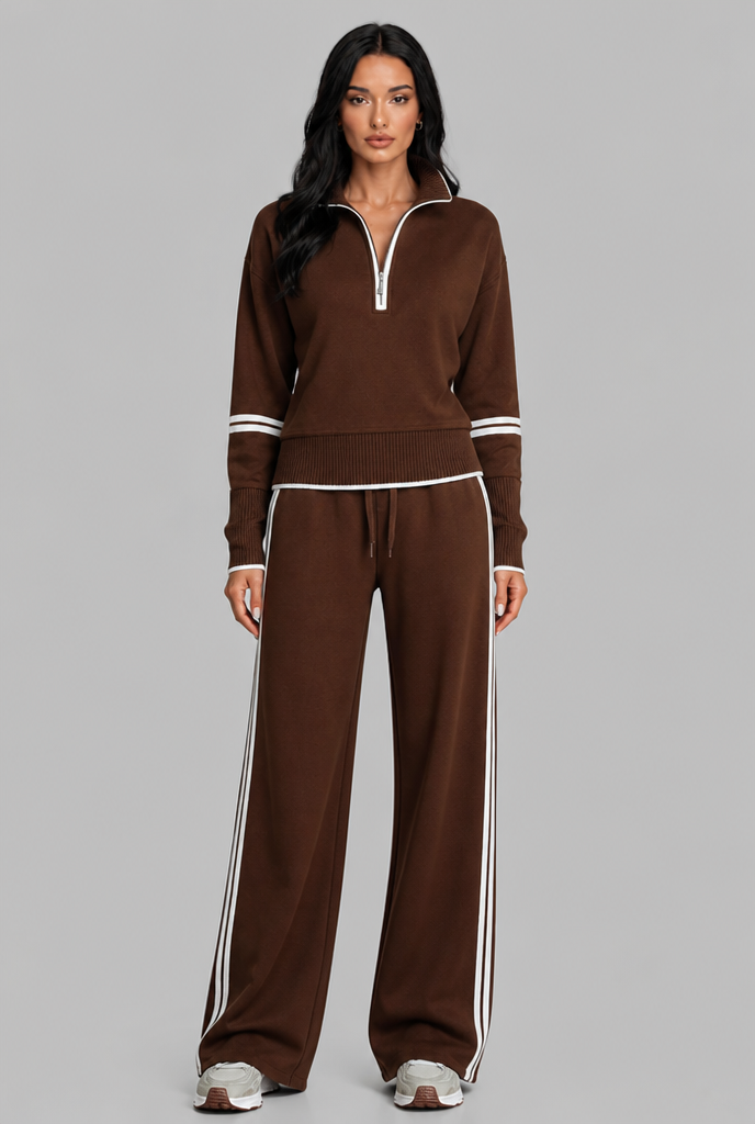 SAYLOR | HALF-ZIP STRIPED LOUNGE SET - Brown