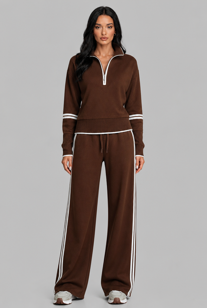 SAYLOR | HALF-ZIP STRIPED LOUNGE SET - Brown