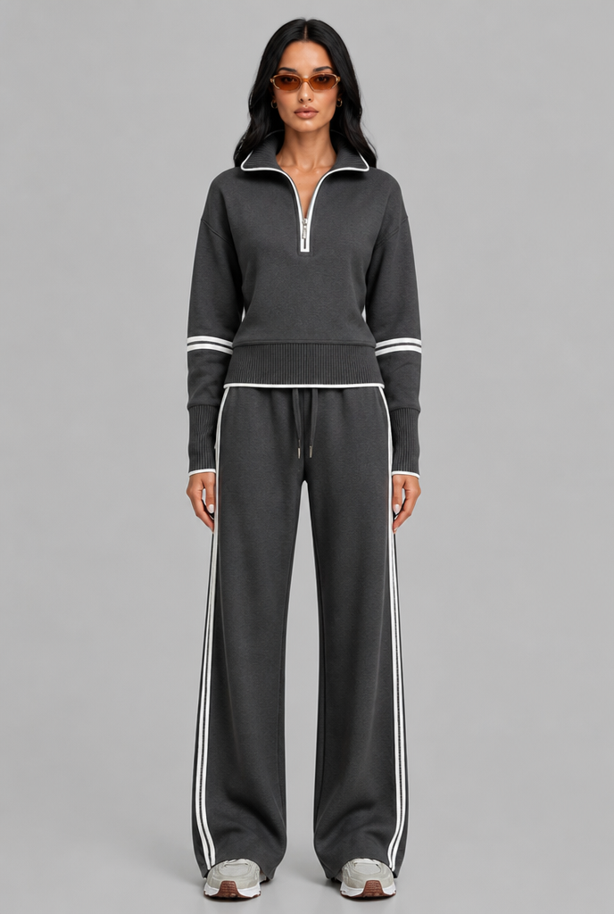SAYLOR | HALF-ZIP STRIPED LOUNGE SET - Dark Gray