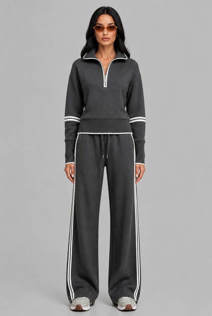 SAYLOR | HALF-ZIP STRIPED LOUNGE SET - Dark Gray