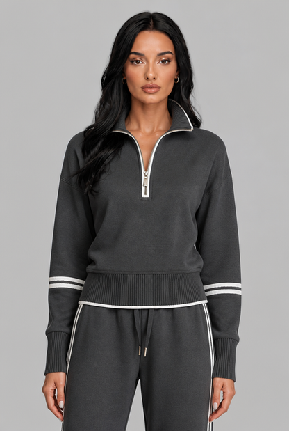 SAYLOR | HALF-ZIP STRIPED LOUNGE SET - Dark Gray