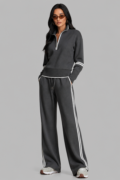 SAYLOR | HALF-ZIP STRIPED LOUNGE SET - Dark Gray