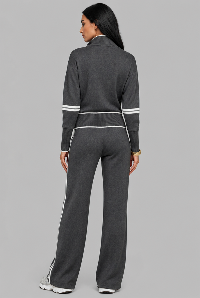 SAYLOR | HALF-ZIP STRIPED LOUNGE SET - Dark Gray