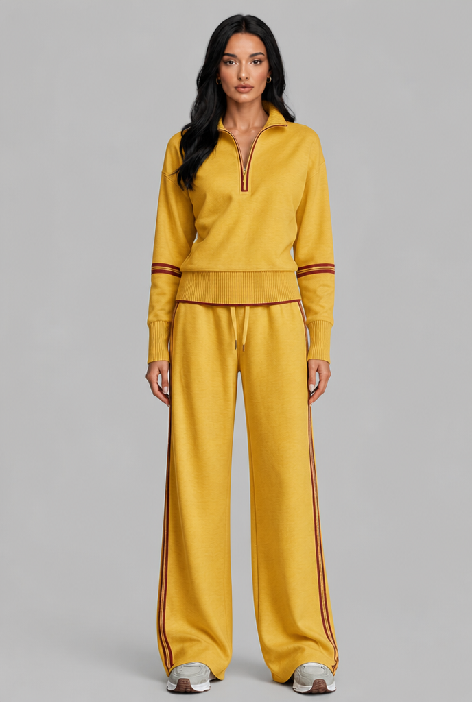 SAYLOR | HALF-ZIP STRIPED LOUNGE SET - Mustard Yellow