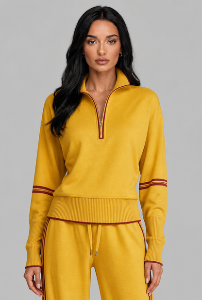 SAYLOR | HALF-ZIP STRIPED LOUNGE SET - Mustard Yellow