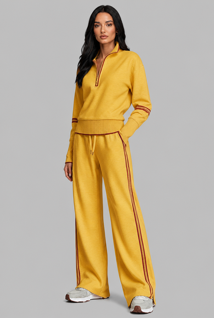 SAYLOR | HALF-ZIP STRIPED LOUNGE SET - Mustard Yellow