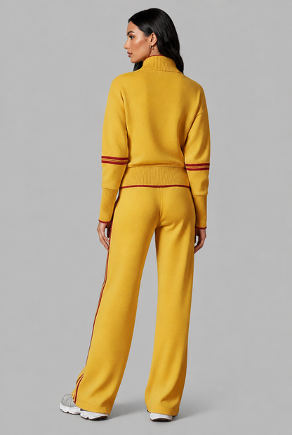 SAYLOR | HALF-ZIP STRIPED LOUNGE SET - Mustard Yellow