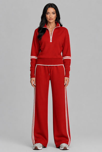 SAYLOR | HALF-ZIP STRIPED LOUNGE SET - Red