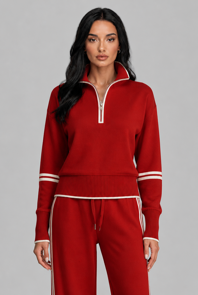 SAYLOR | HALF-ZIP STRIPED LOUNGE SET - Red