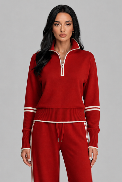 SAYLOR | HALF-ZIP STRIPED LOUNGE SET - Red