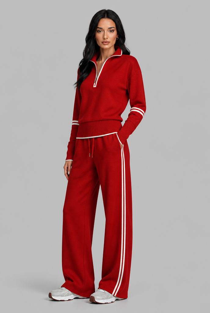 SAYLOR | HALF-ZIP STRIPED LOUNGE SET - Red
