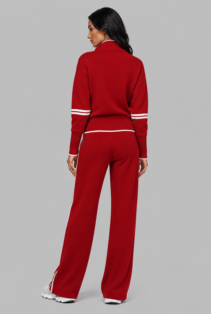 SAYLOR | HALF-ZIP STRIPED LOUNGE SET - Red