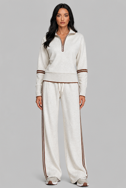 SAYLOR | HALF-ZIP STRIPED LOUNGE SET - White