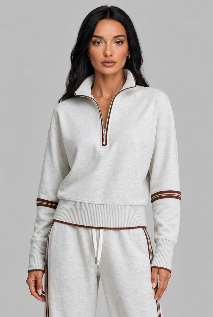 SAYLOR | HALF-ZIP STRIPED LOUNGE SET - White