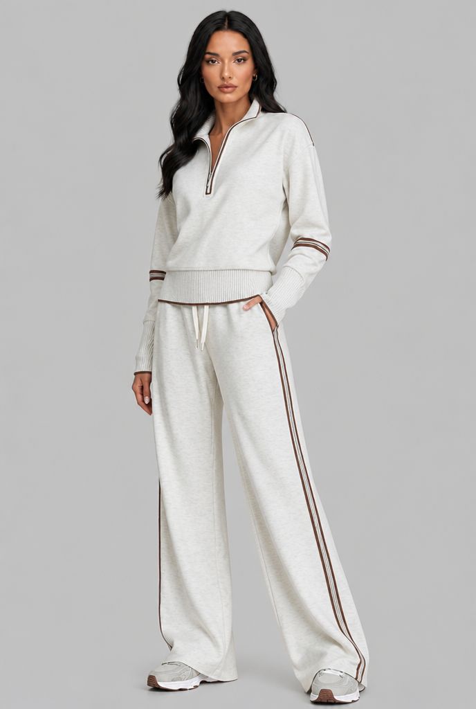 SAYLOR | HALF-ZIP STRIPED LOUNGE SET - White