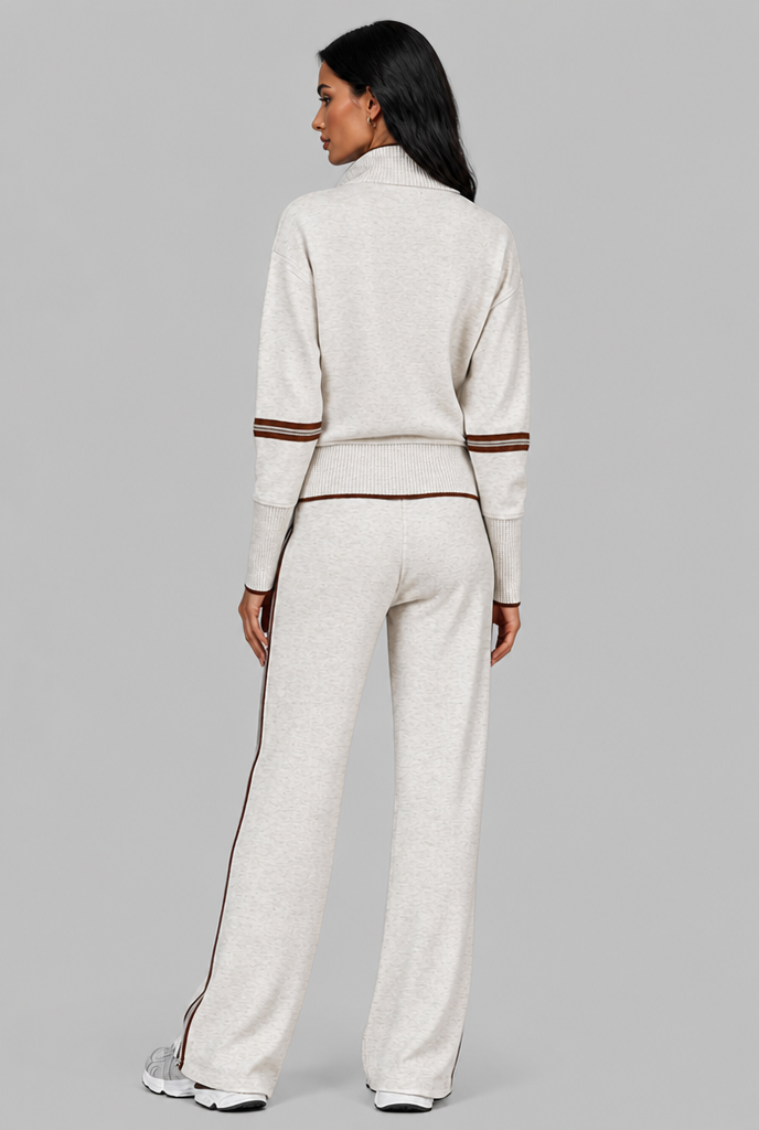 SAYLOR | HALF-ZIP STRIPED LOUNGE SET - White