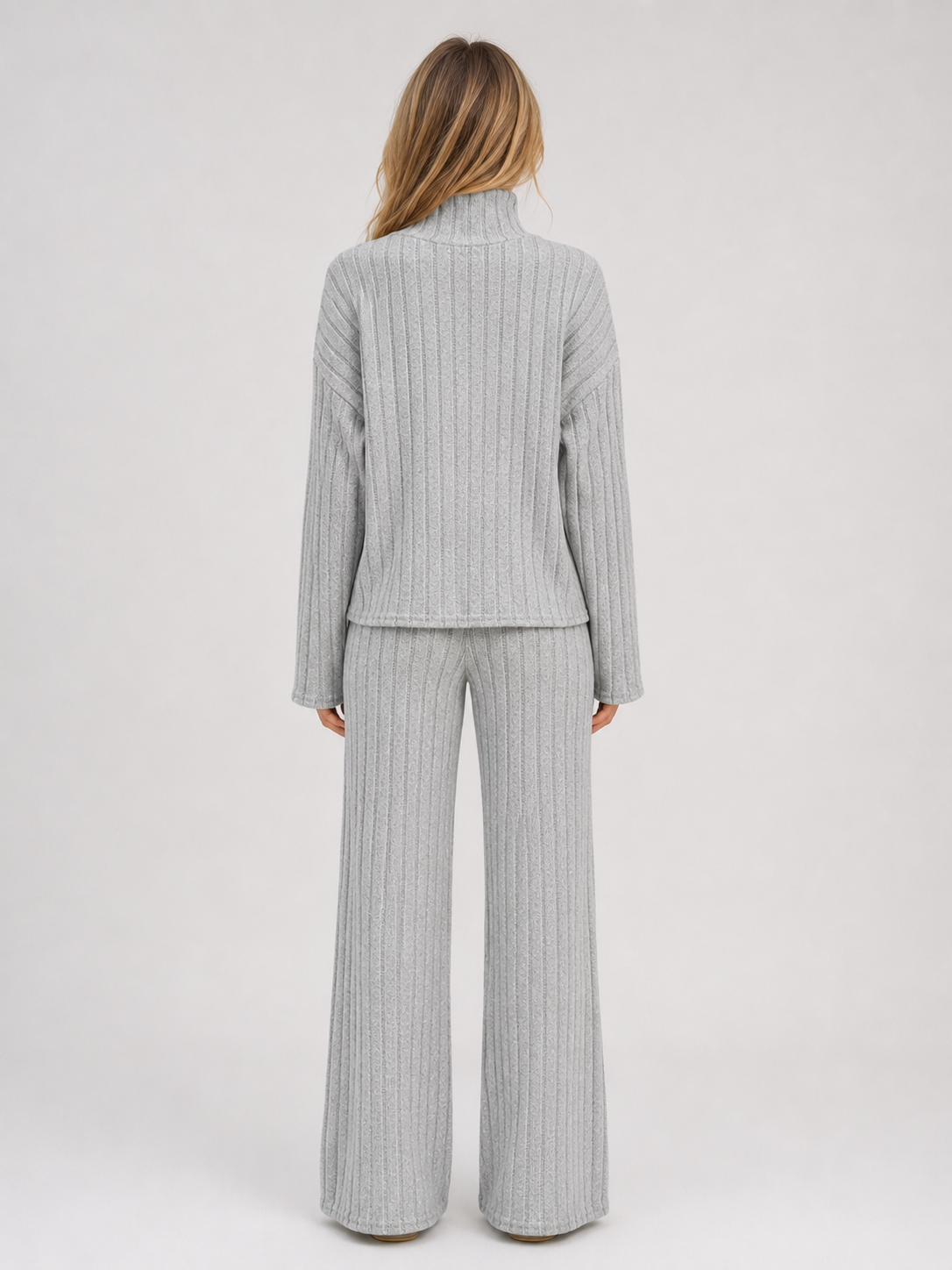 SELMA | ROLL NECK RIBBED KNIT LOUNGE SET - Gray