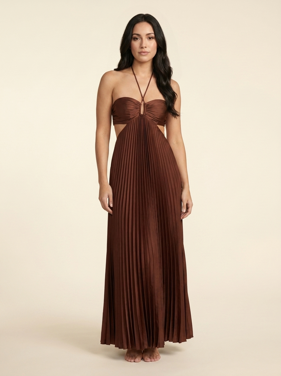 SERAPHINE | HALTER MAXI DRESS - Chocolate Brown