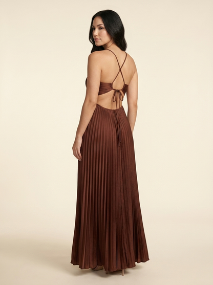 SERAPHINE | HALTER MAXI DRESS - Chocolate Brown