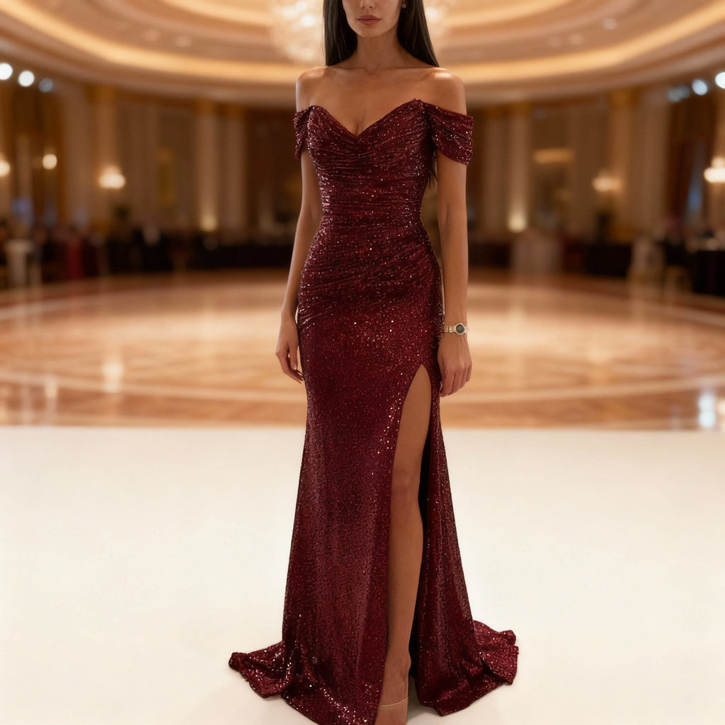 SEVERINE | SEQUIN MAXI DRESS - Wine Red