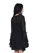 SHANTI | SHEER RUFFLE BELL SLEEVE MINI DRESS - Black