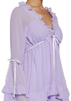 SHANTI | SHEER RUFFLE BELL SLEEVE MINI DRESS - Lavender
