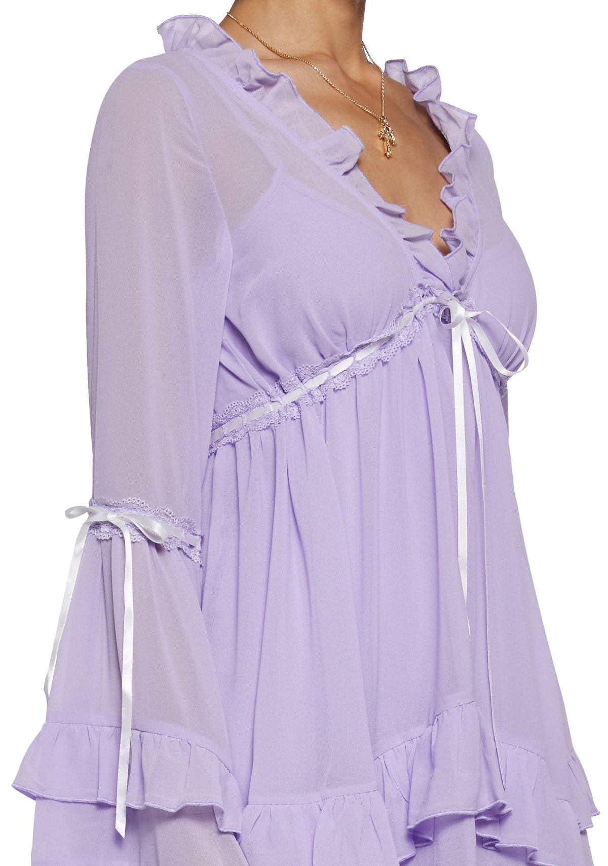 SHANTI | SHEER RUFFLE BELL SLEEVE MINI DRESS - Lavender