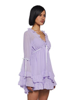 SHANTI | SHEER RUFFLE BELL SLEEVE MINI DRESS - Lavender
