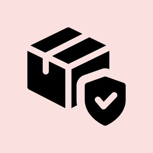 Shipping Protection icon with cardboard box and checkmark shield